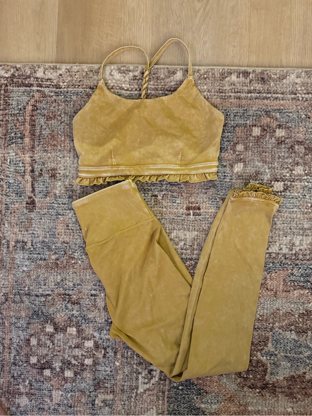 Mustard Yellow Women's Ruffle Trim Active Set - Brand Unspecified